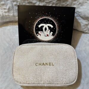 Chanel Beige and Gold Makeup Pouch